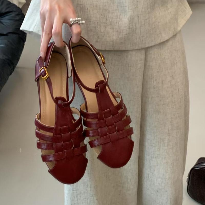 Fashion SUOJIALUN 2025 Autumn Women Flat Sandal Shoes New Brand Hollow Out Close Toe Ladies Dress Slingback Shoes Flat Heel Dress Slide