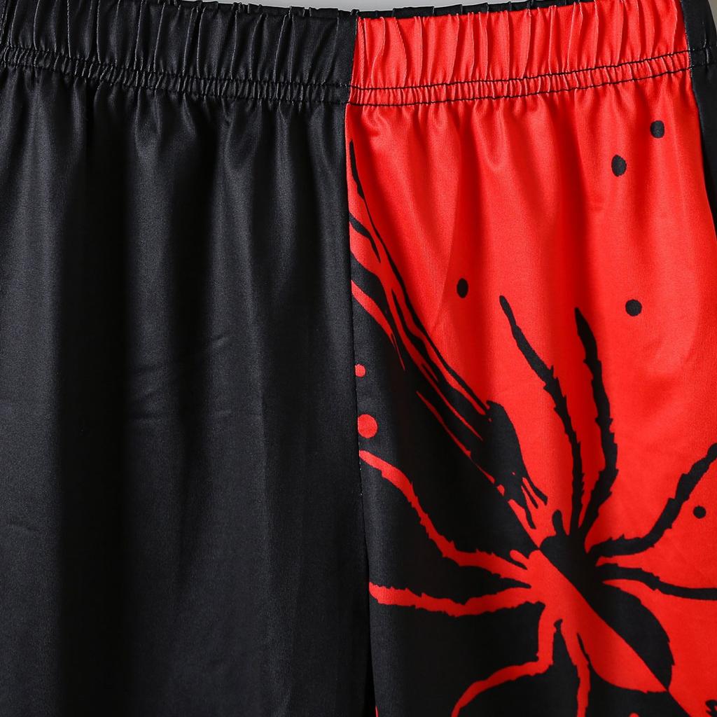 2 Pieces Boy Teens Summer Dynamic Fashion Black Red Spider Print Light Crewneck Pocket Shorts Casual Set