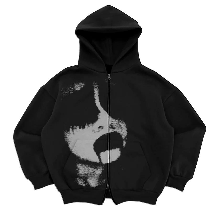 Y2K dark cross-border personality street loose pocket women's top sports zipper cardigan goth hoodie cardigan