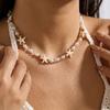 Imitation Pearl Starfish Crystal Beaded Choker Necklace Women Fashion Trend Gift Daily Accessory