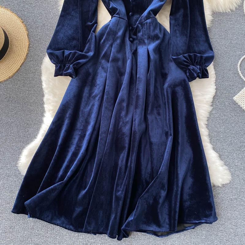 Hohe Qualität Herbst Winter Frauen Vintage Palace Samt Party Kleid Mode Stehen Kragen Lange Midi Casual Velour Kleider
