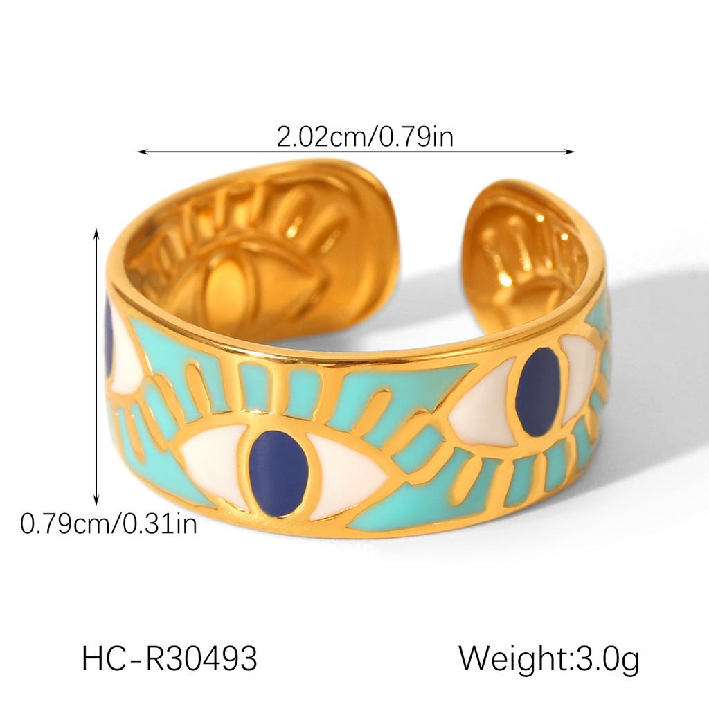 French Retro Turquoise Evil Eye Stainless Steel Ring for Women, Non-fading Ring, Niche Light Luxury Hand Jewelry