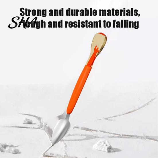 Fruit Scraper Spoon Double Head Baby Spoon, Silicone Feeding with Serrated Stainless Spoons Steel Scraper, Hygienic Infant Tool, for Puree Safe