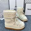 Classic 2 New Imported Lamb Wool Pleated Nylon Strap Thick-soled Medium Tube Ski Boots Snow Boots Beige