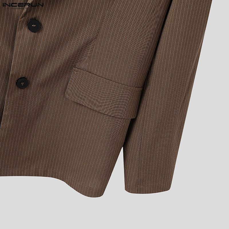 INCERUN Men Notched Lapel Long Sleeve Striped Casual Loose Blazer Coats