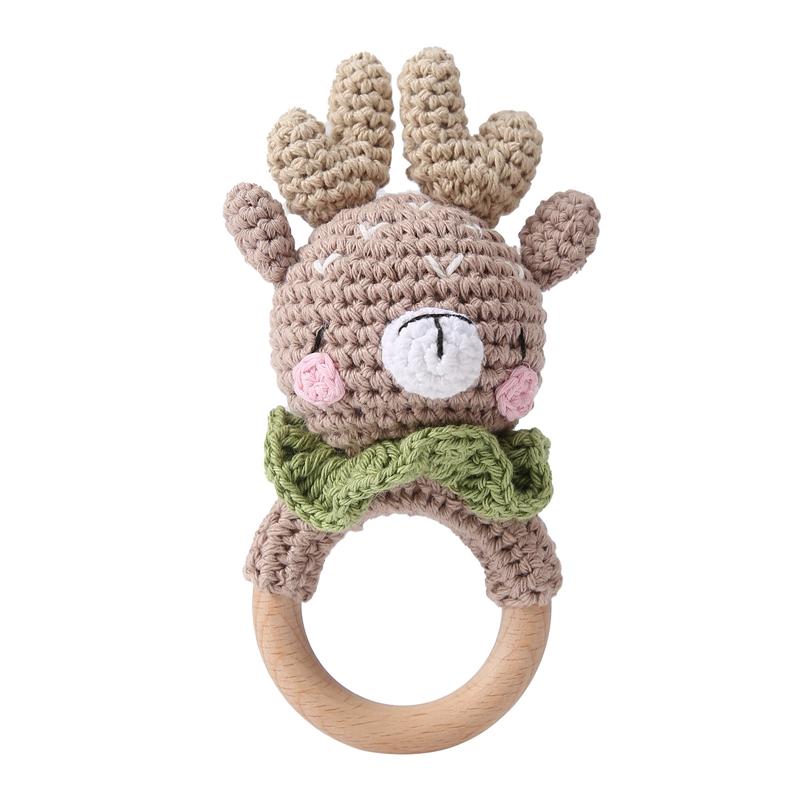 1 Stück Holz Babyrassel Schüttelspielzeug Häkel Löwe Giraffe Holz Babyrassel Beißring Montessori Neugeborenen Tierrassel Spielzeug Geschenk