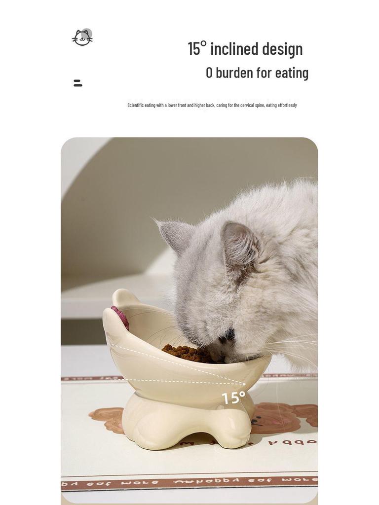 Elevated Non-slip Ceramic Bowl for Cats and Dogs - Prevents Spills, Protects Necks, Cute Design