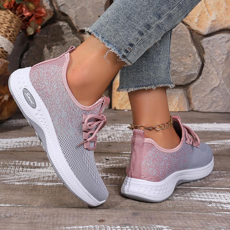 Atmungsaktive Leichte Mesh-Sneaker für Damen Weiche Sohle Strick Laufschuhe Frau Rutschfest Lässig Slip-On Walking-Schuhwerk