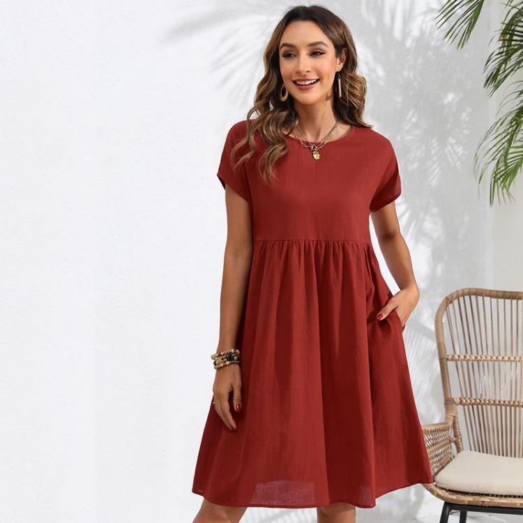 Summer Casual Sleeveless Dress for Women Solid Color Print O Neck Middle Waistline Spring Fashion