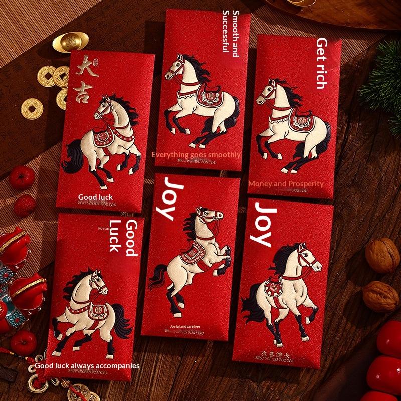 6Pcs Horse Chinese Red Envelopes New Horse Year Lucky Money Red Packets For Spring Festival