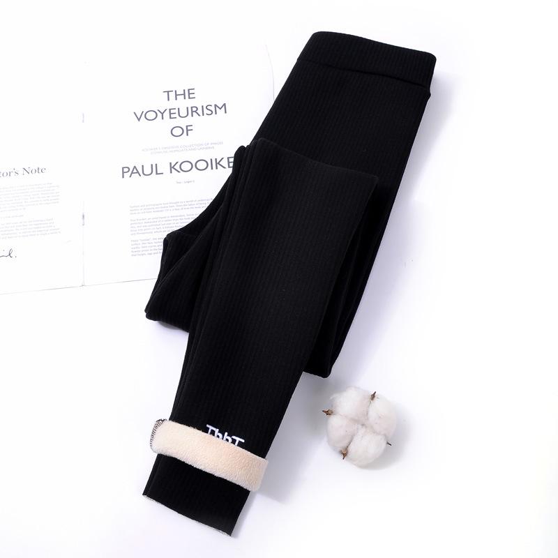 Women's Velvet-Lined Ribbed Yoga Pants - Slimming Plus-Size Outerwear for Autumn/Winter Fitness