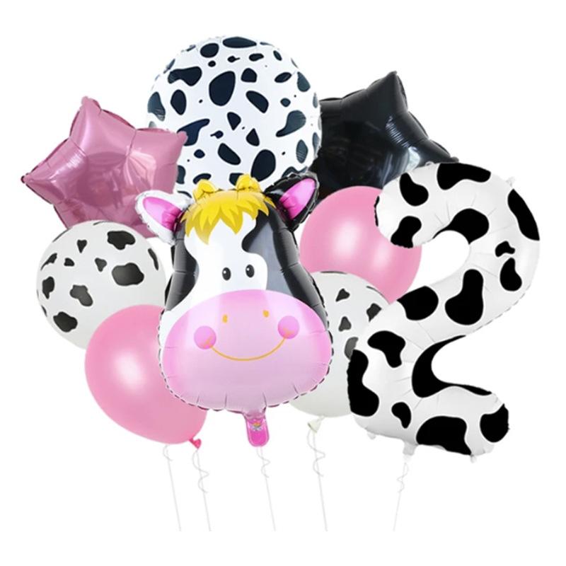 Temu Cow 40-Inch Digital Aluminum Film Balloon Set Black And White Farm Theme Birthday Decoration Balloon