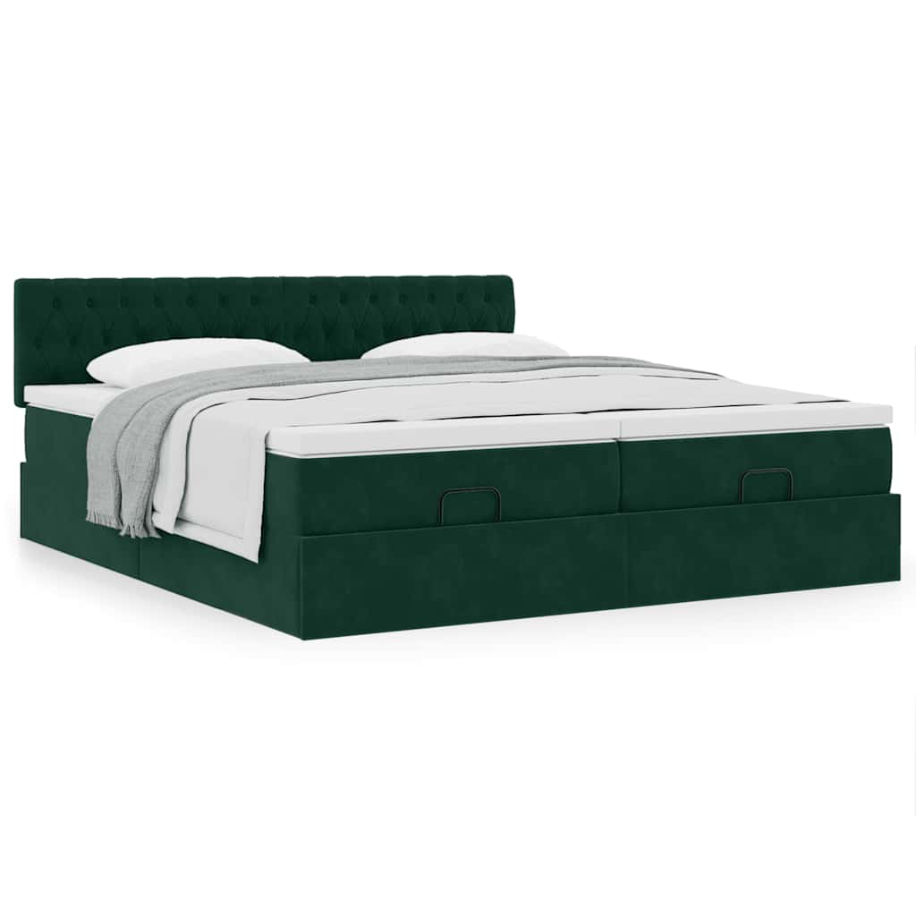 Ottoman Bed with Mattress Dark Green 160x200 Cm Velvet