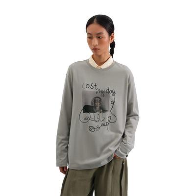 GREEN BELT Women's Puppy Print Lyocell Blend Long Sleeve T-shirt