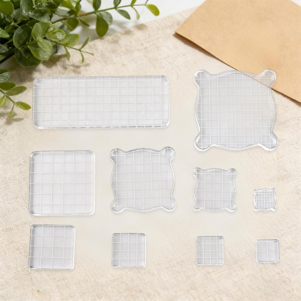 10Pcs Acrylic Stamp Blocks with Grid Lines Sturdy Accessories Clear Scrapbooking Blocks