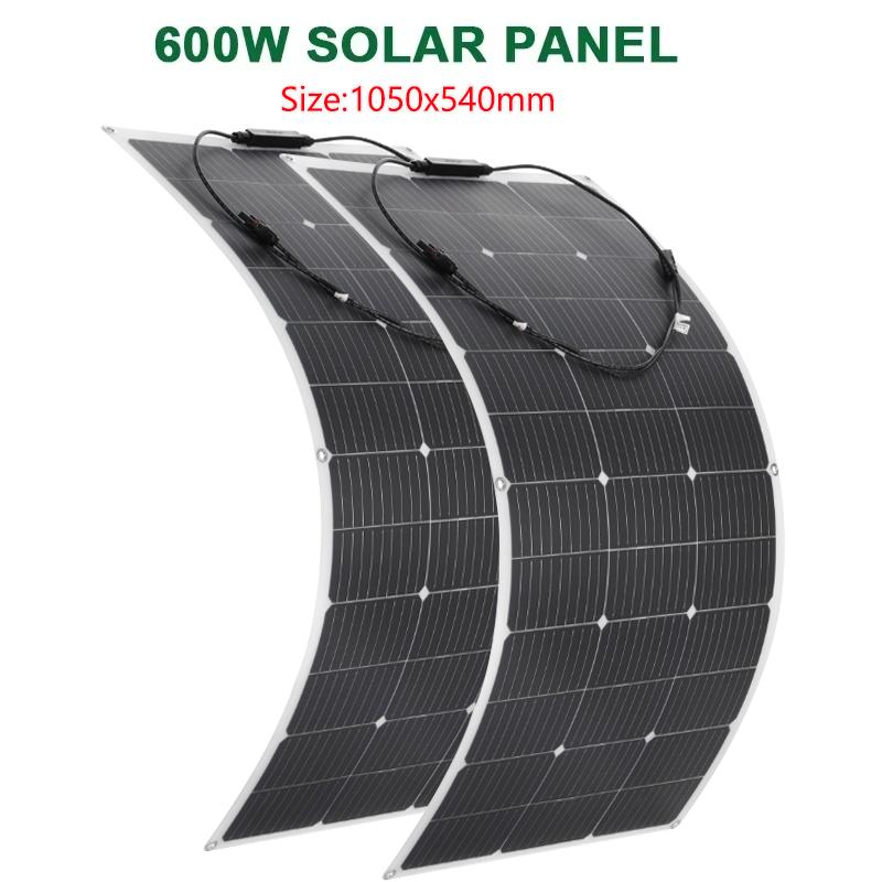 600W 300W Flexible Solar Panel With 60A Controller Kit Bendable Waterproof Monocrystalline Solar Cell for Camping Car RV Boat