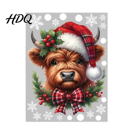 Reusable Window Clings for Classroom Christmas Clings Cute Highland Cow Sticker with Santa Hat Winter Easy Remove Wall Decals Home Double-Side