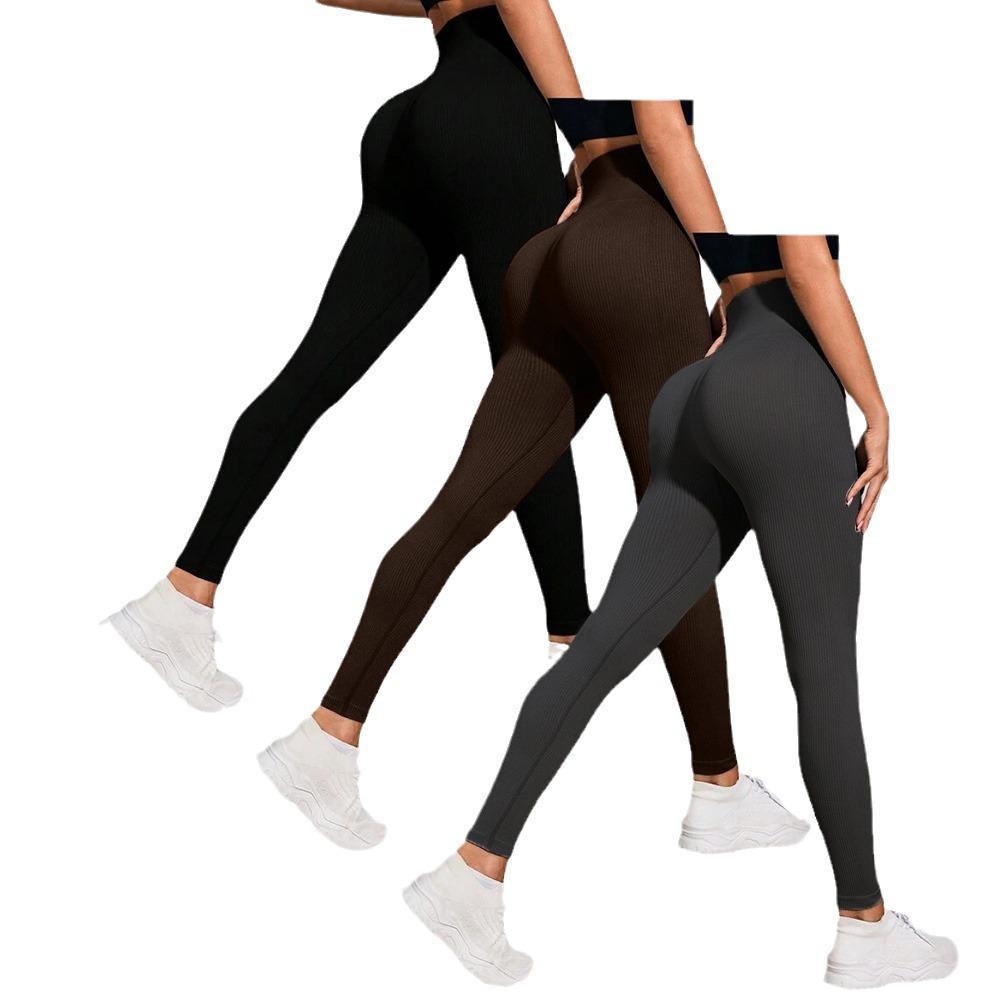 Ribbed High-Waist Seamless Yoga Pants - European/American Autumn/Winter Fitness Leggings