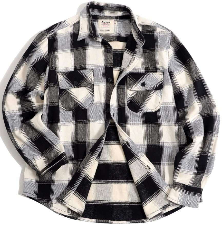 Flannel Checkered Long Fleece Cold Unisex Fashion 48 [Alcalza] Men's Shirt, Pattern, Sleeve, Heavyweight, Pocket, Stylish, Thick, Lined, Warm,