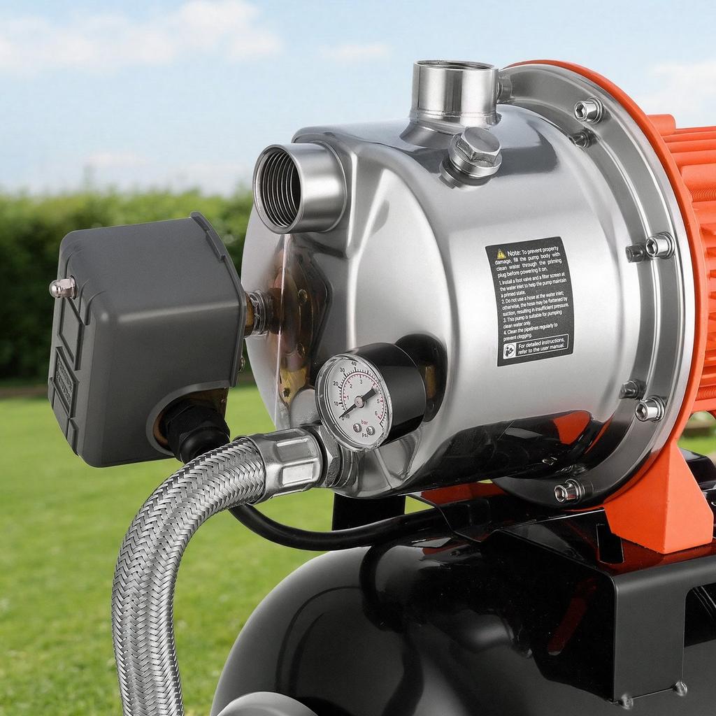 1,6 PS Flachbrunnenpumpe mit Druckbehälter, 230V 5000 LPH, Bewässerungs-Jetpumpe aus Edelstahl mit 19L Tank, Automatisches Wasserfördersystem, 1,4-2,8