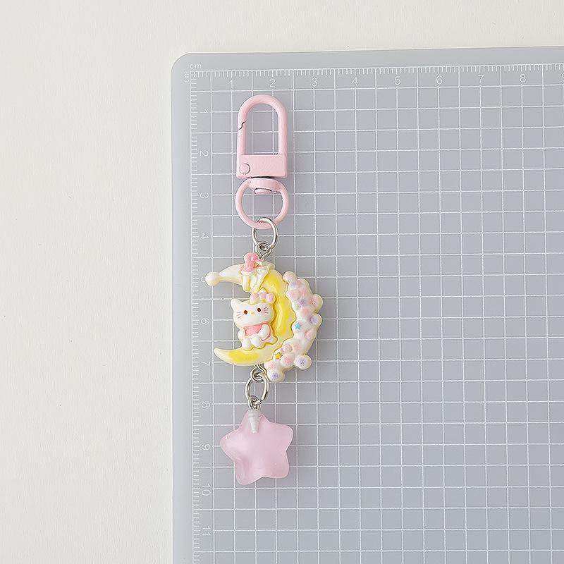 Cute Pajama Bear Keychain Kawaii Resin Teddy Key Chain With Star Charm For Girls Bag Purse Decoration