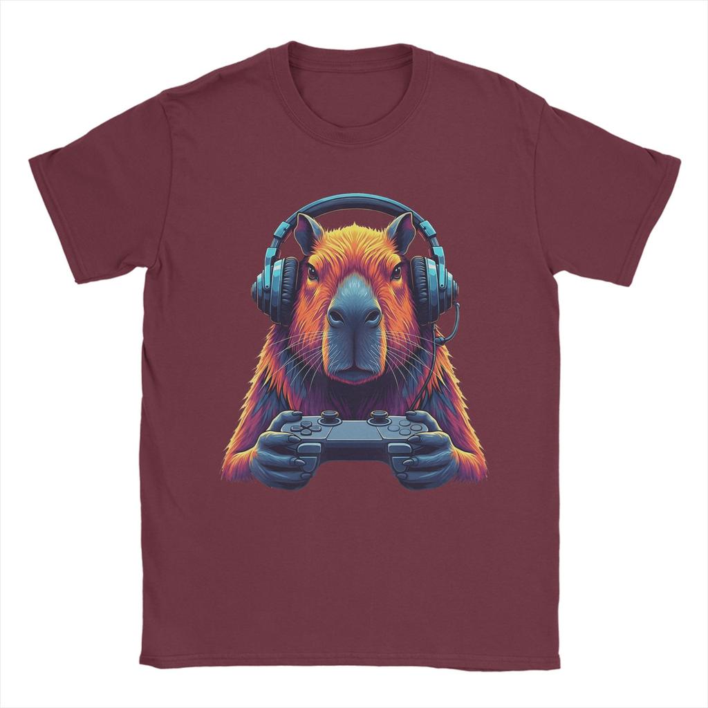 Streetwear TShirt Summer Capybara Funny Video Games Capybara Gaming Gamer Novelty TShirts  Pure Cotton Tee Shirt Short Sleeve