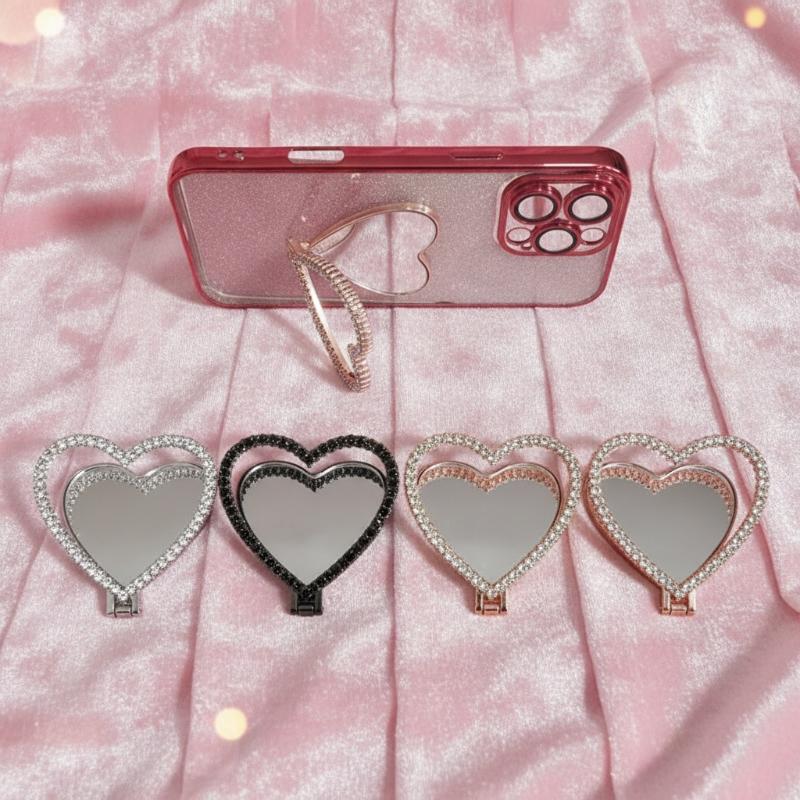 Cute Heart Mirror Sticker Type Foldable Phone Holder Portable Desktop Lazy Stand For Phone