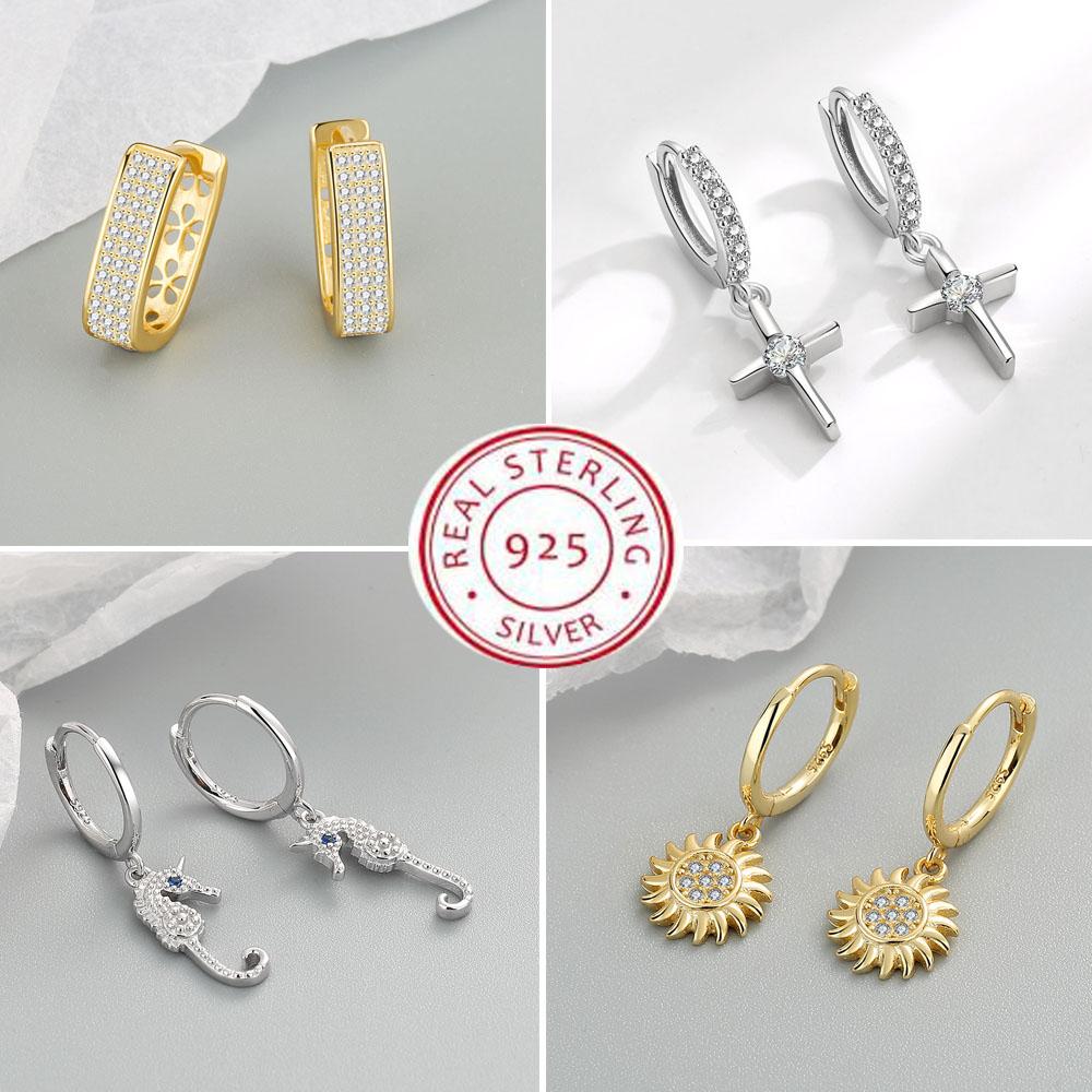 925 Sterling Silver Heart Hoop Earrings Stud Earrings Silver Women Star Butterfly Earrings for Women Jewelry Gift E357