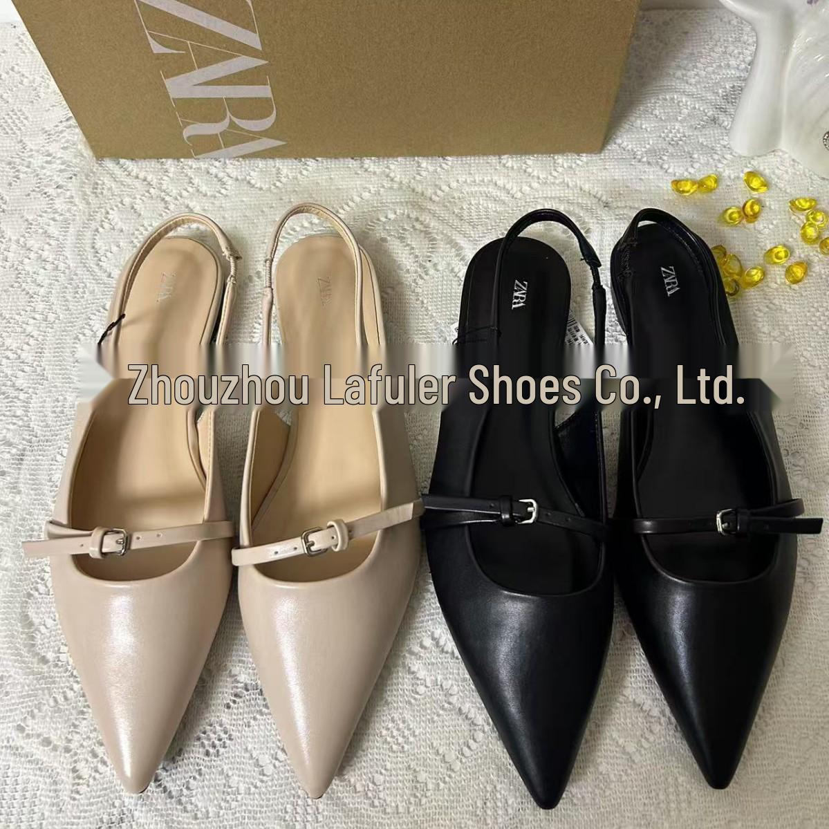 ZA2025 Женские весенние сандалии-балетки с открытой пяткой и острым носком 36