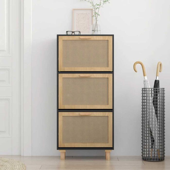 VidaXL Armoire à chaussures Noir 52x25x115 cm Bois d'ingénierie-rotin 345649