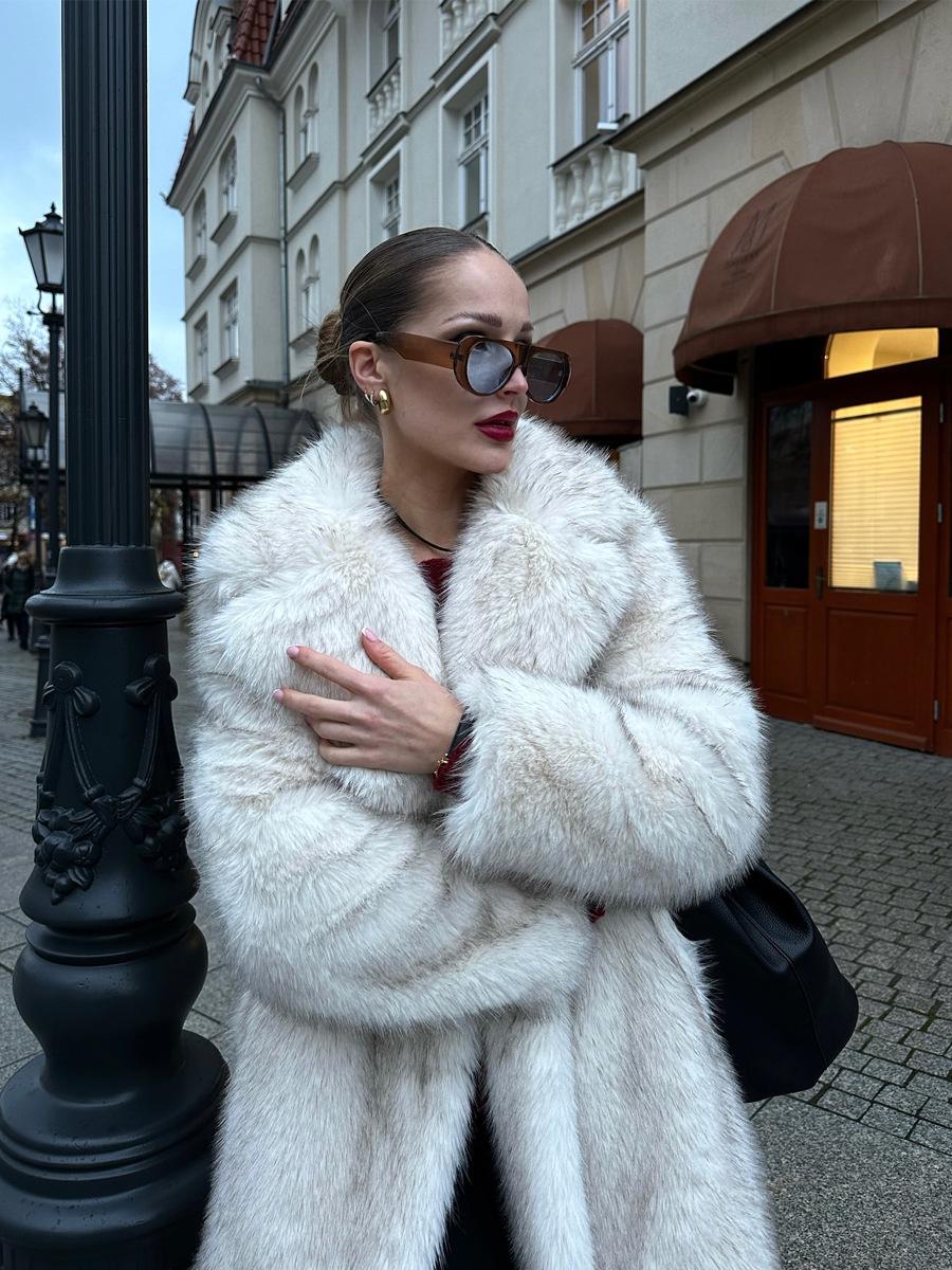 

Женское длинное пальто из искусственного меха - Экологичное Extra Large грязно-белый