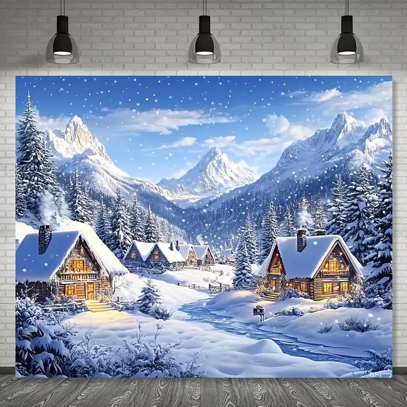 2D Snowy Cabin Forest Tapestry for Bedroom Living Room Winter Aesthetic Wall Decor