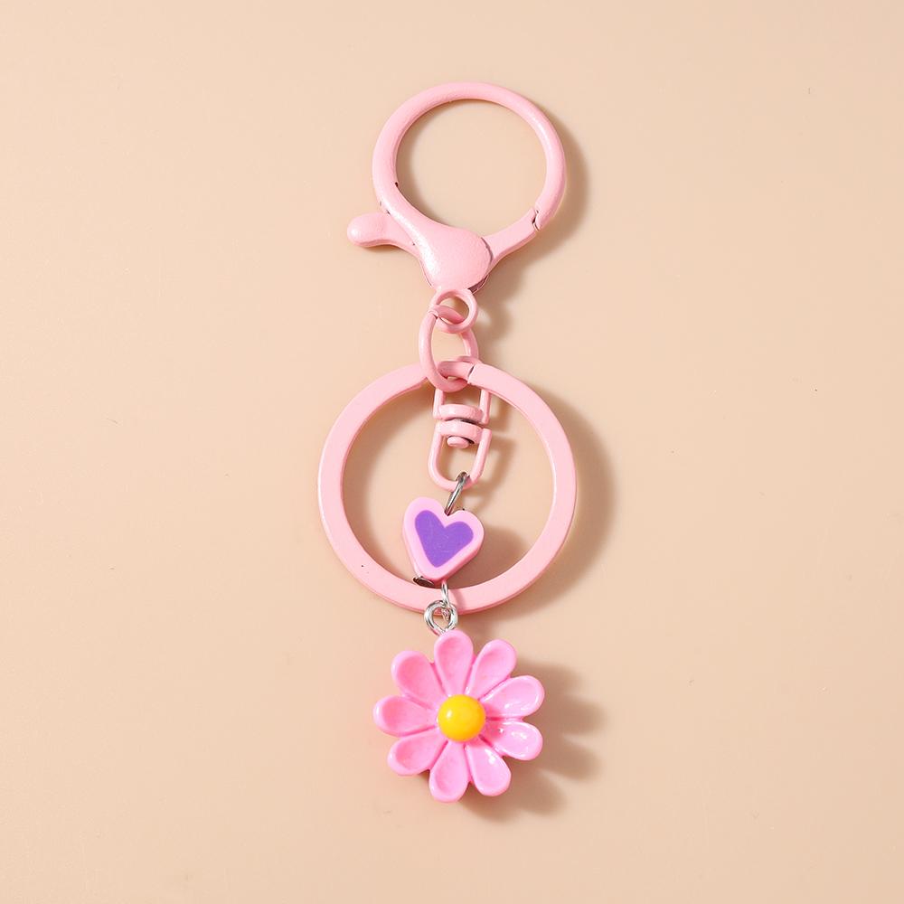 Cute Enamel Flower Keychain Women Girls Key Ring Pendants for Handbag Decor Handmade Key Chain Jewelry Gift