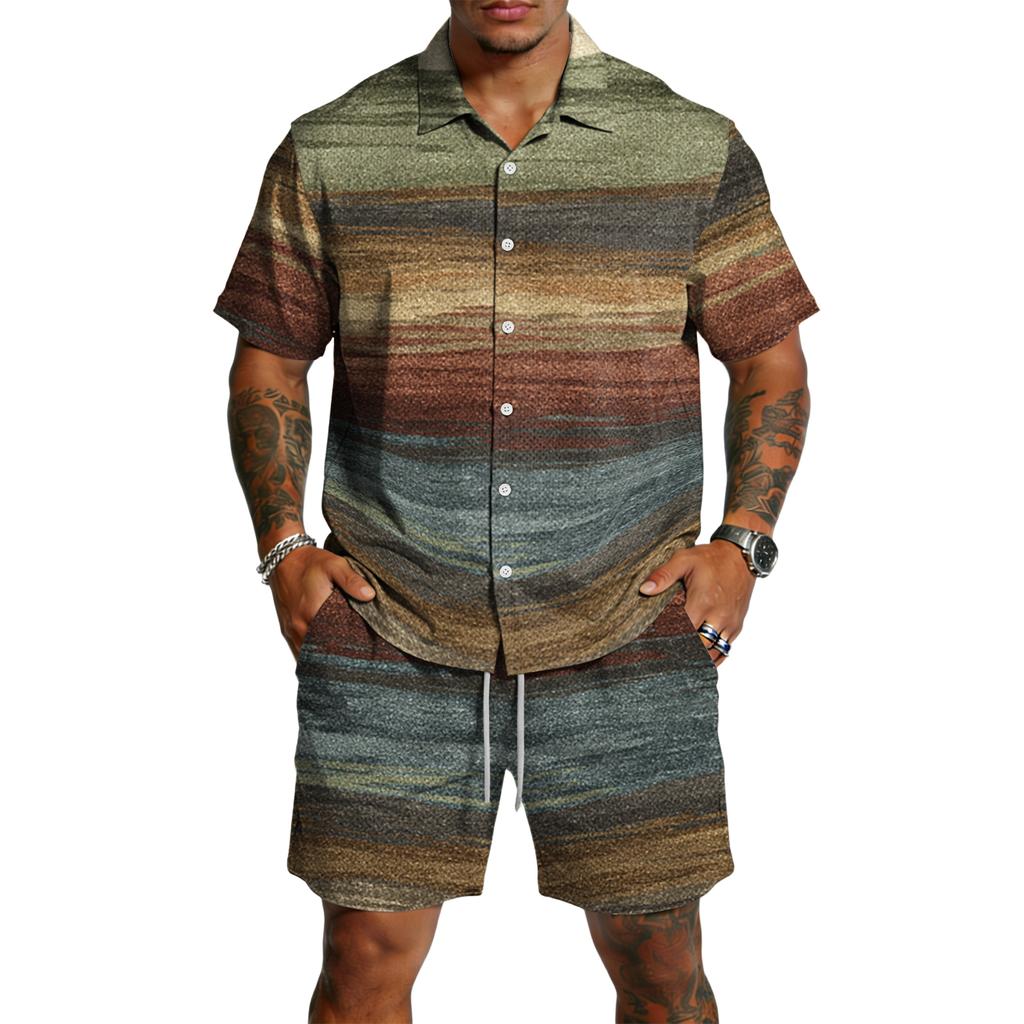 Herren Casual Leichtes Atmungsaktives Kurzarmhemd und Shorts Set