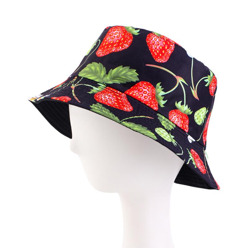 Summer fashion double-sided fruit printed pot hat, summer sun hat, outdoor travel sun hat JDPM -