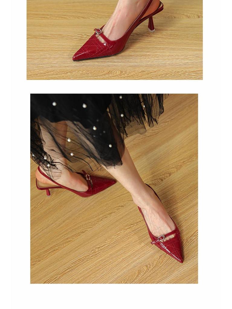 BEIJIANI Damen Spitz zulaufende Stiletto-High-Heel-Sandalen mit Riemen hinten aus Lackleder