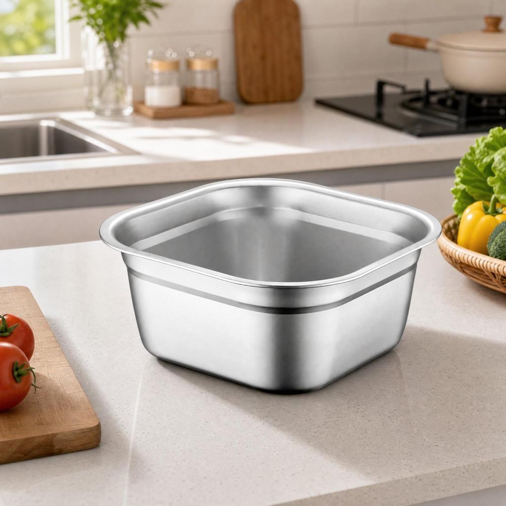 Square Stainless Steel Mixing Bowl Induction Compatible for Countertop Use