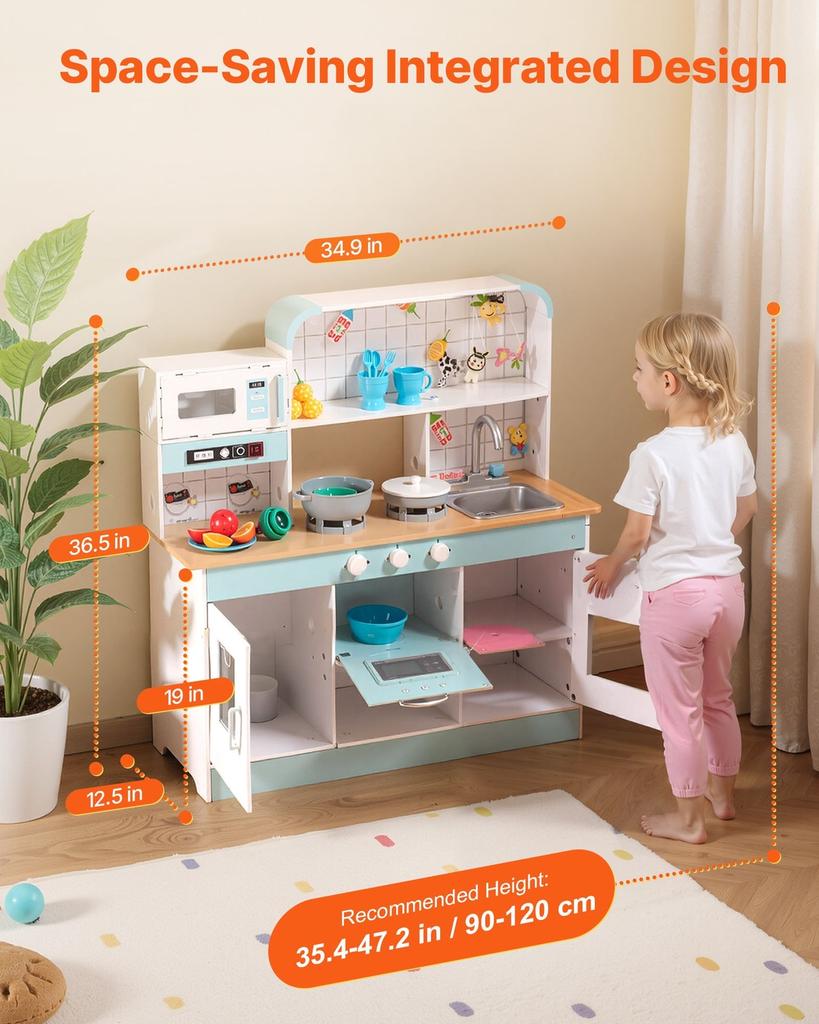 Kitchen Playset Kids Pretend Cooking Play Toy 24 Piece Accessories White