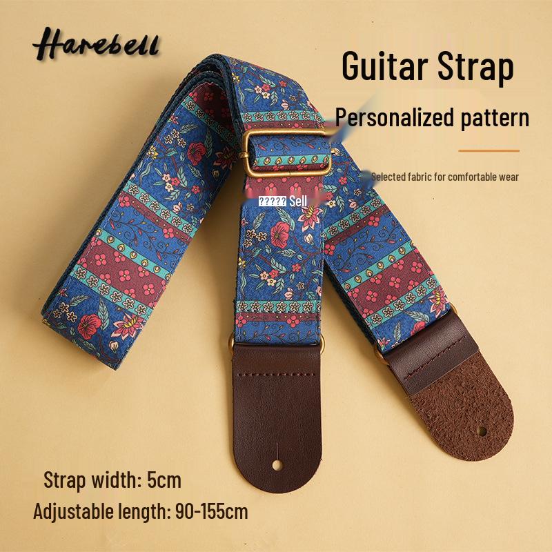 Dark Blue Ethnic Style Single Shoulder Guitar Strap with Retro Buckle - PO-004 90-155 cm