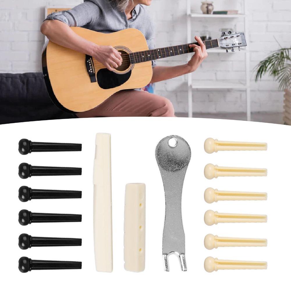 2Sets Plastic Saddle Guitar Bridge Pins Metal Puller Guitar Saddle Nut For Acoustic Guitar