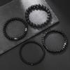 4PC Fashion Black Gallstone Volcanic Stone Wood Bead Multi layer Men's Combination Elastic Bracelet Couple Friends Jewelry