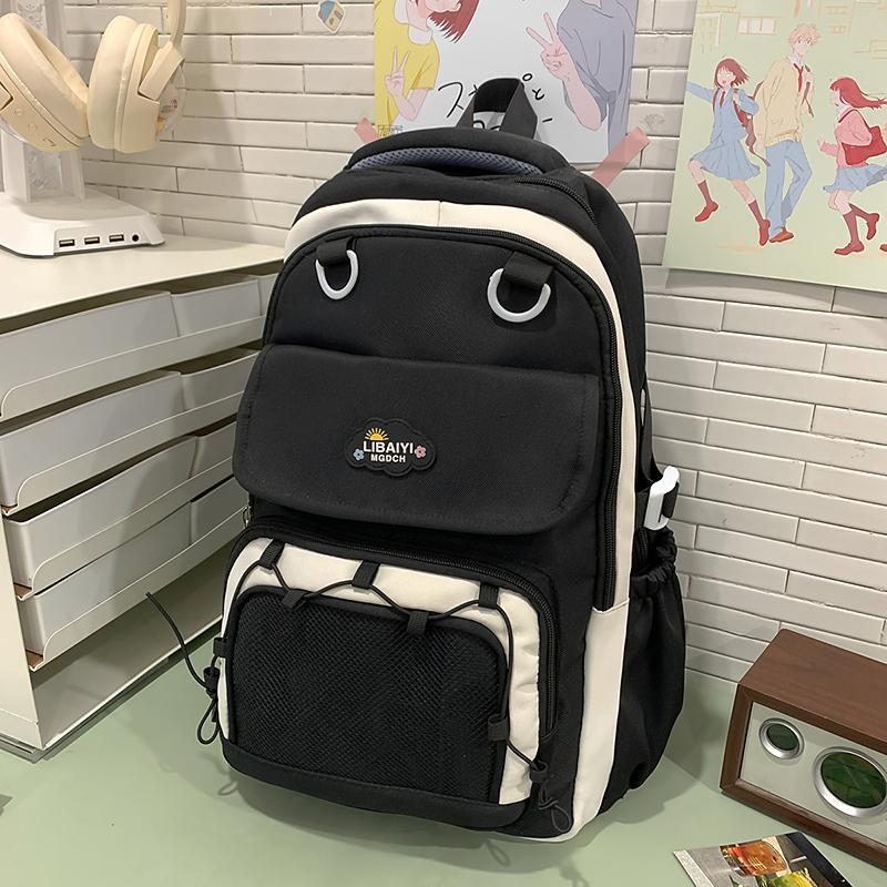 College Style Student Schoolbag Color Block Girl Multi-Pocket Large Capacity Backpack