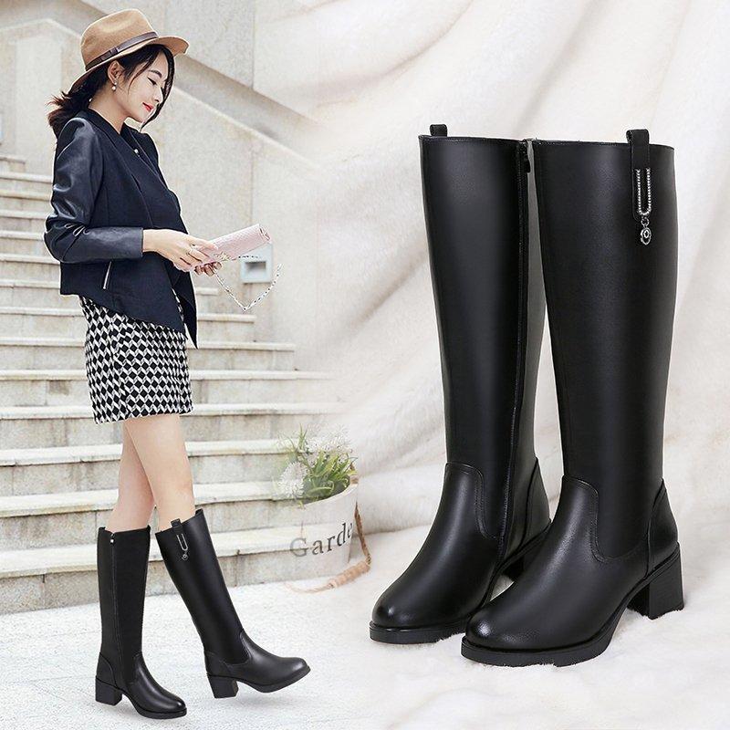 Winter Women Boots 2025 Korean Women's Knee Boots Waterproof High Heel Boots Comfortable Chunky Heel Long Boots