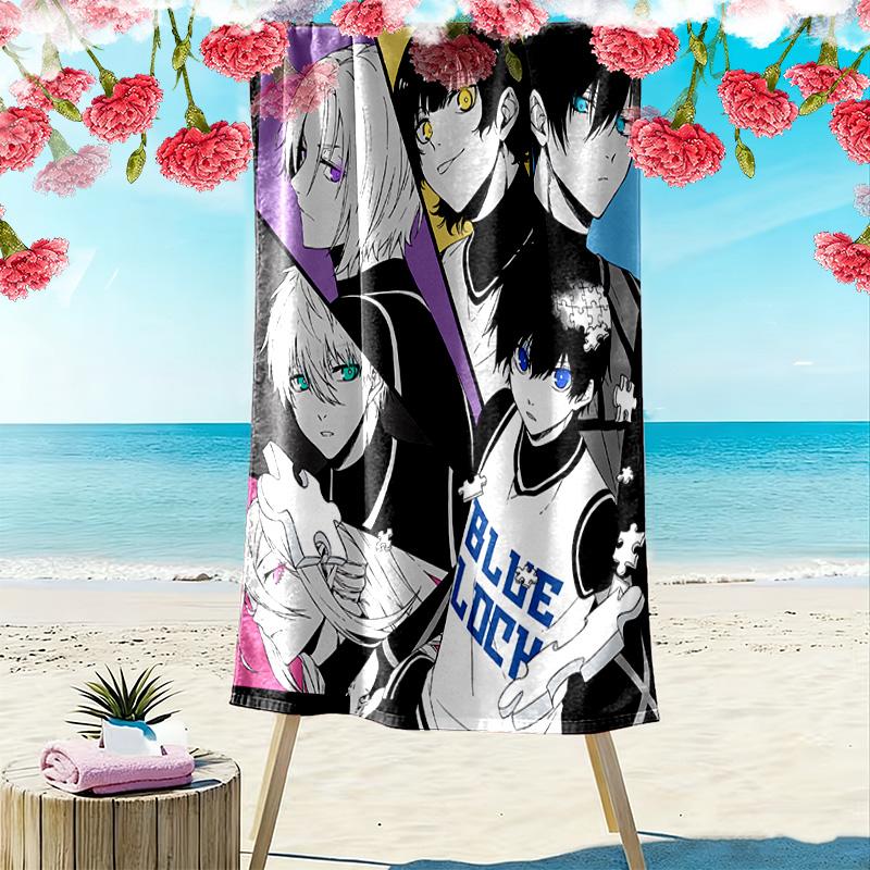 Blue Lock Print Beach Towel, Large Soft Quick Dry Towel for Beach Camping Swimming