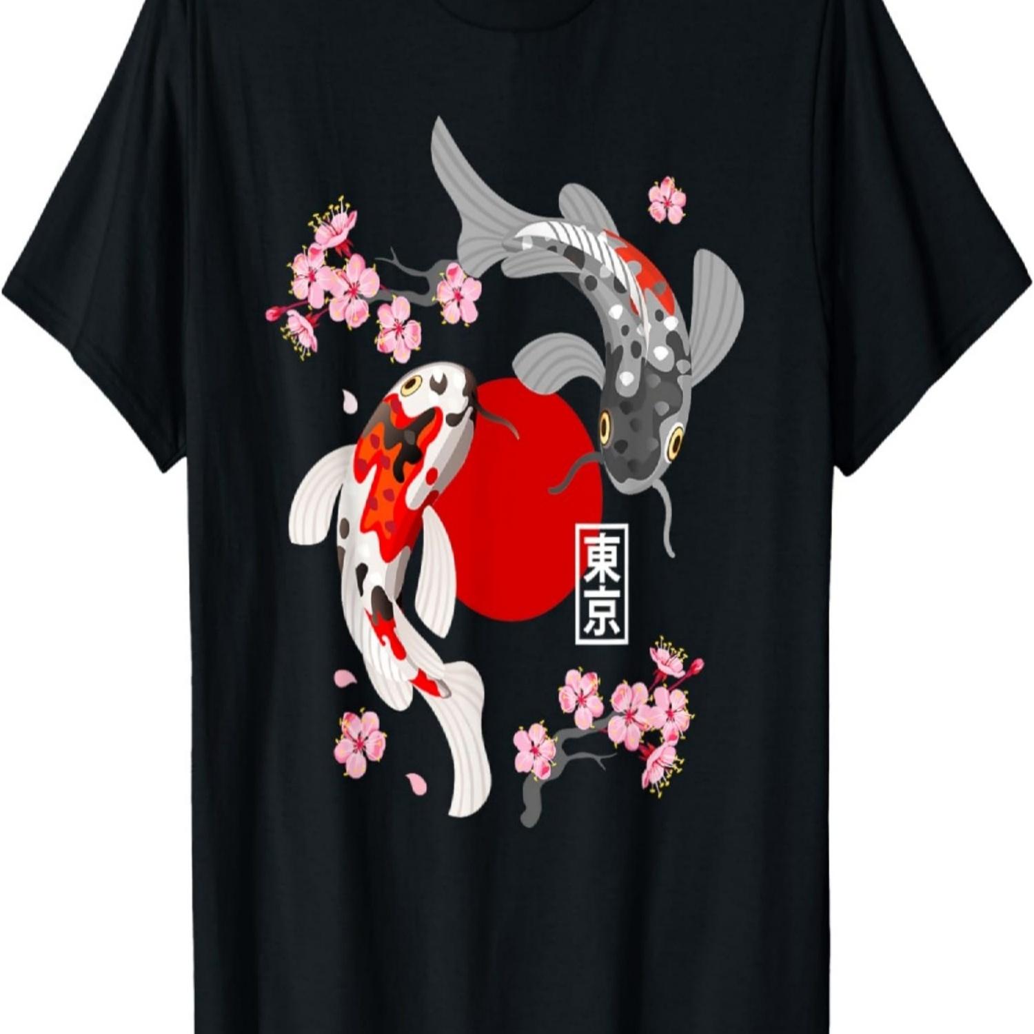 Koi Carp Fish Sakura Nishikigoi Fish Cherry Blossom T-Shirt S