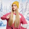 ALAN Hat Wigs Cap Long BLonde Straight Wig Connect Winter Knitted Beanie Hat Heat Resistant Hair Pieces Hair Extensions
