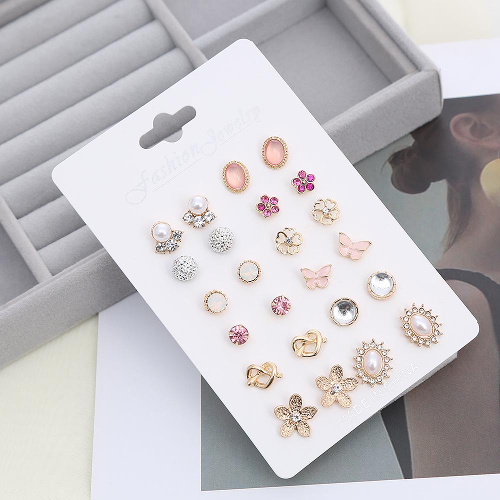 12 Pairs of Colorful Geometric Diamond Stud Earrings for Women - Fashionable and Unique