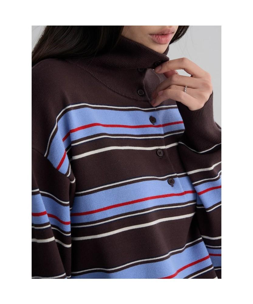 8SECONDS High-Neck Striped Pullover Brown