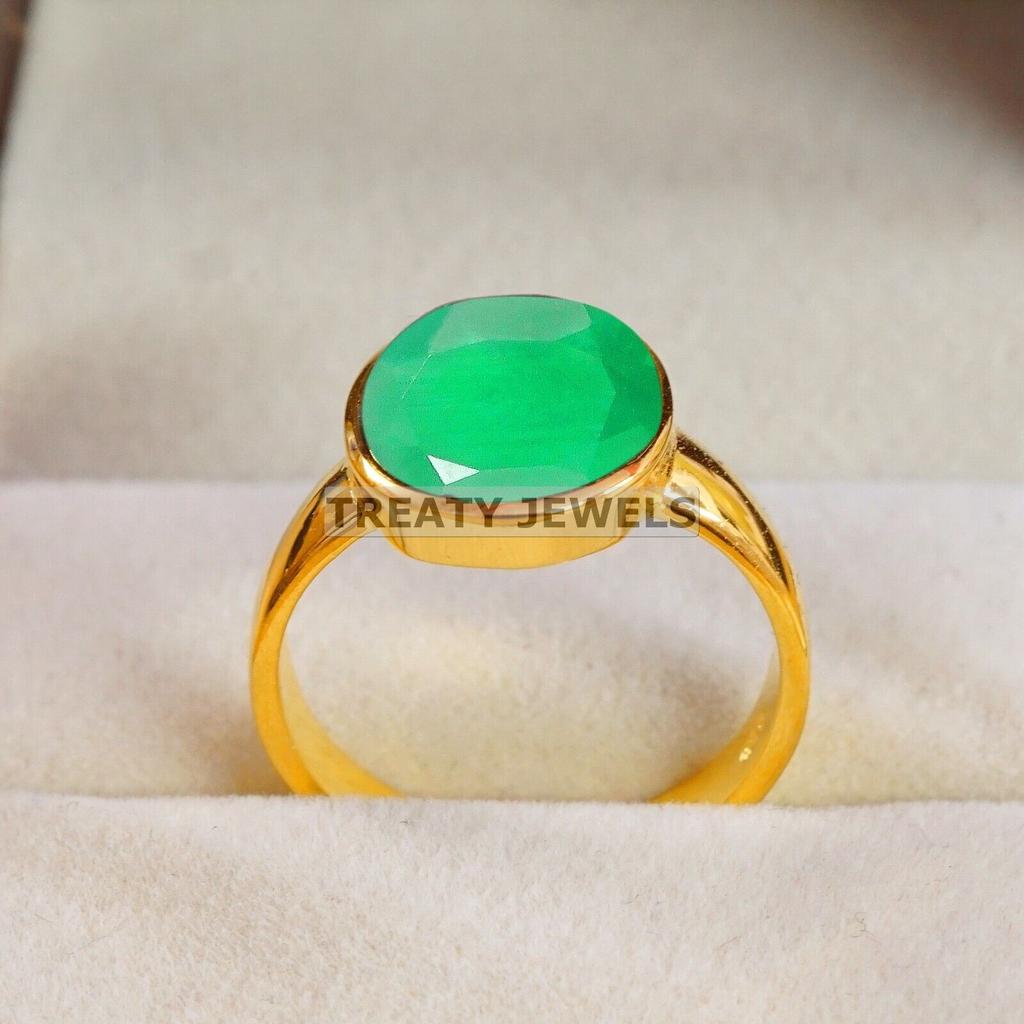 Emerald Oval Cut With 925 Sterling Silver Gold Plated Ring For Men's #A998 JL375669354797