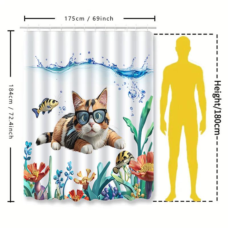 Cute Cat Shower Curtain For Bathroom Decor - Funny Animal Design Waterproof For Home Use Easy To Clean And Maintain Easy-Clean